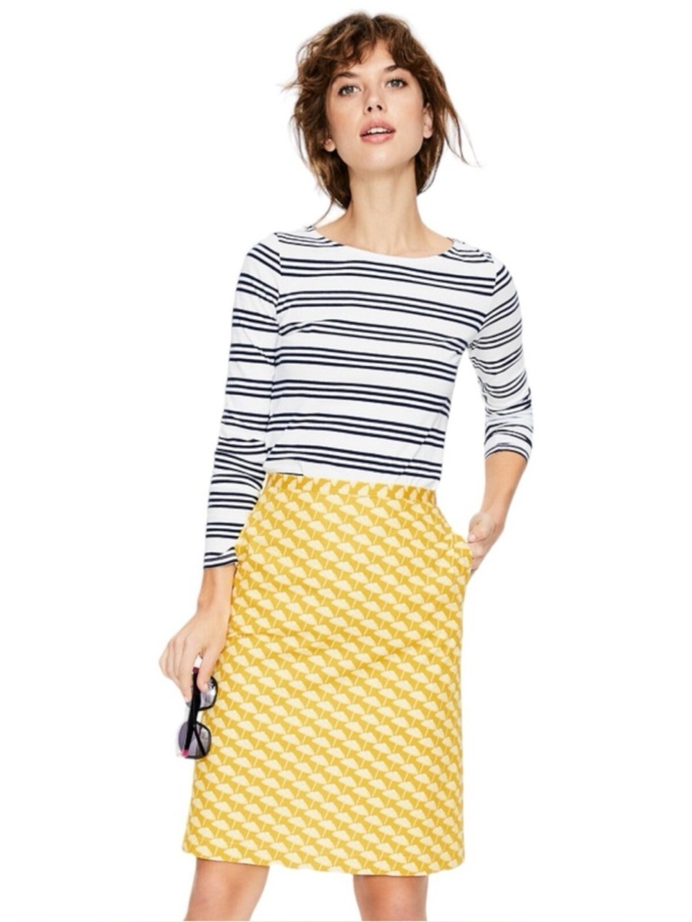 Boden Yellow and White Patterned Skirt, women’s size 10